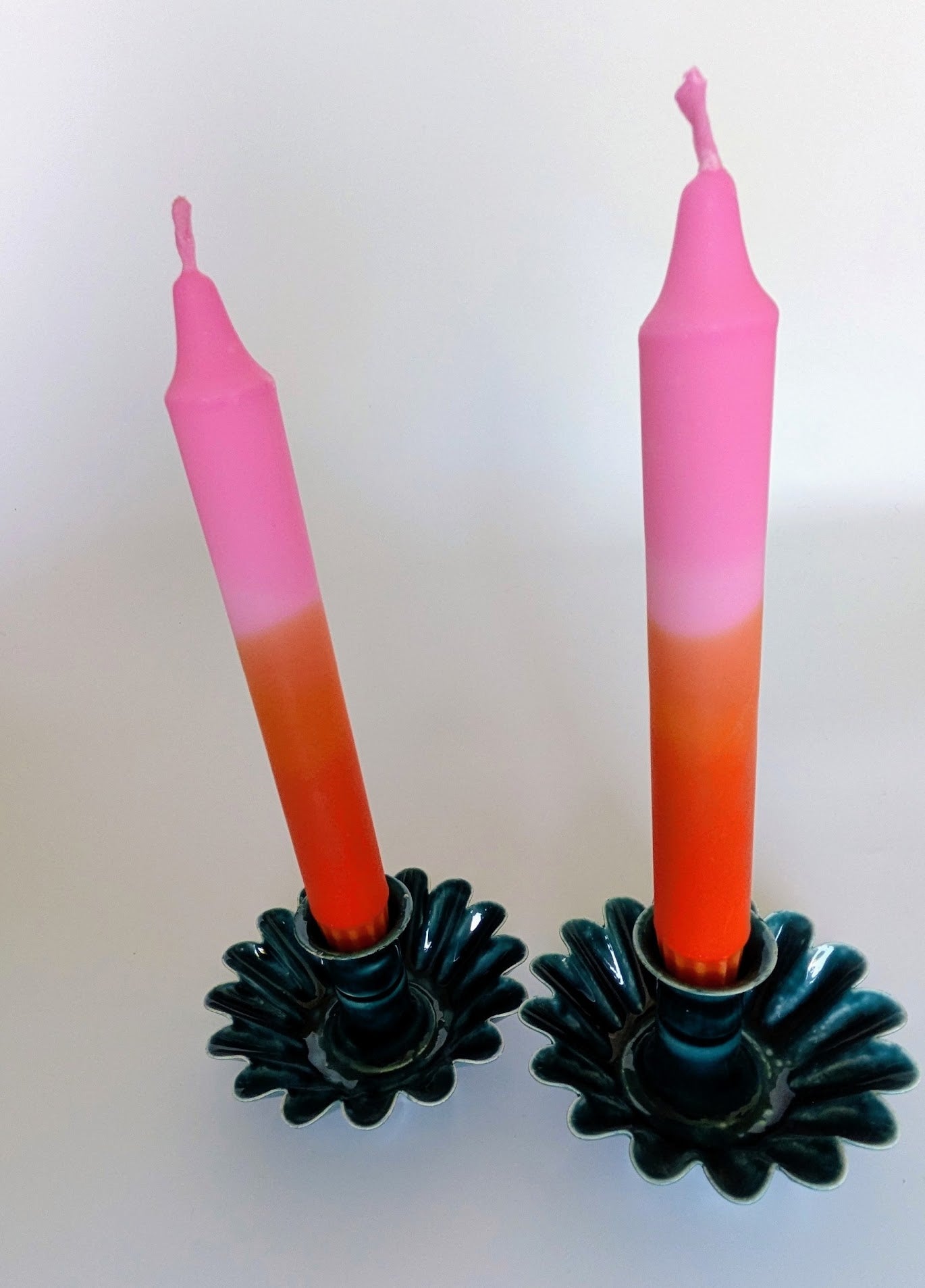 Colourful ‘Sunset’ Hand Dipped Orange & Pink Dinner Candles (two candles)