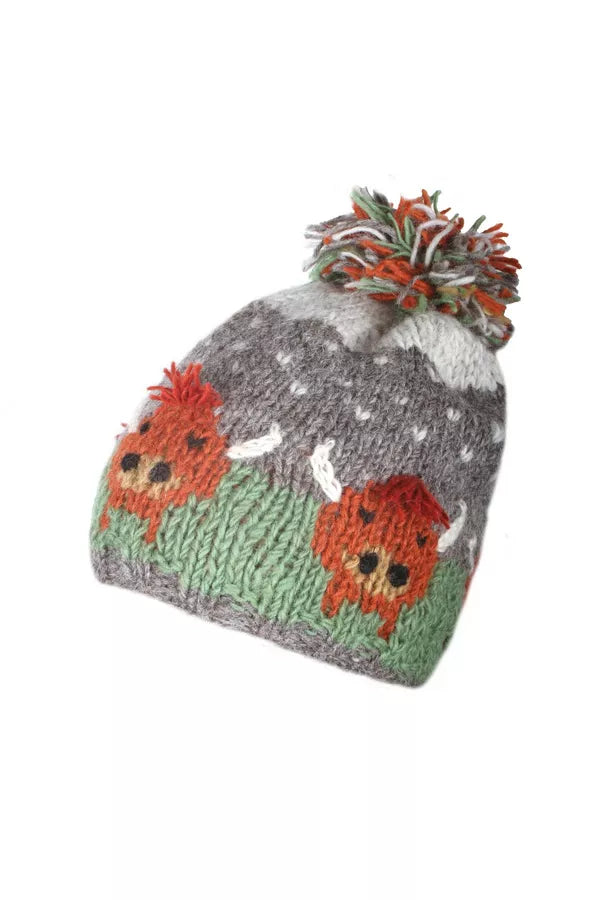 Pachamama Knitwear Herd Of Highland Cow Bobble Beanie