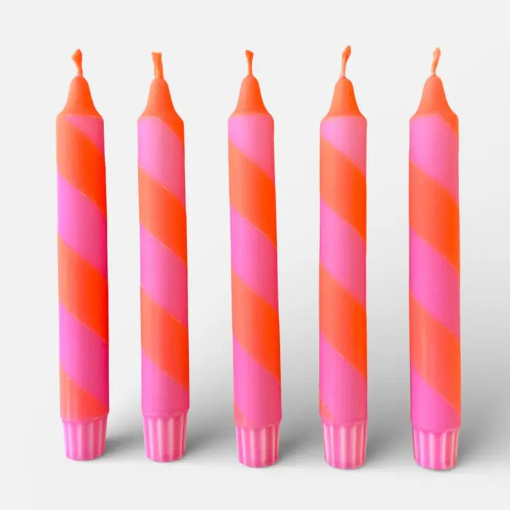 Neon Orange & Pink Spiral Twist Hand Dipped Dinner Candle (two candles)