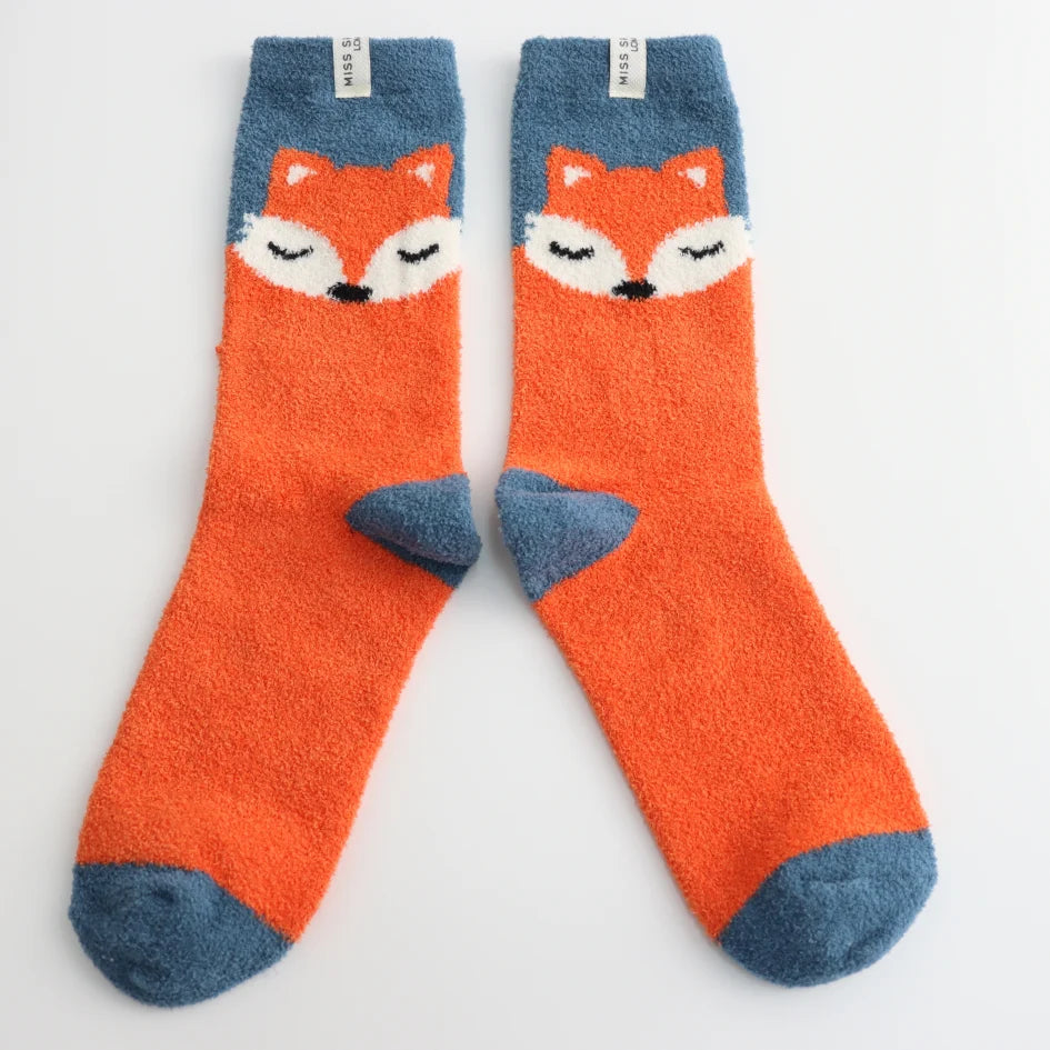 Miss Sparrow Fluffy Sleepy Fox Socks