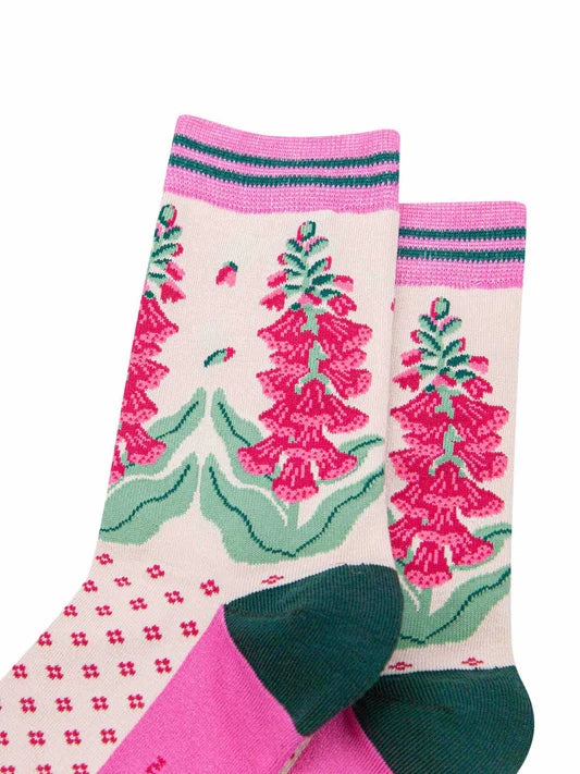 Foxglove Floral Bamboo Socks in Cream