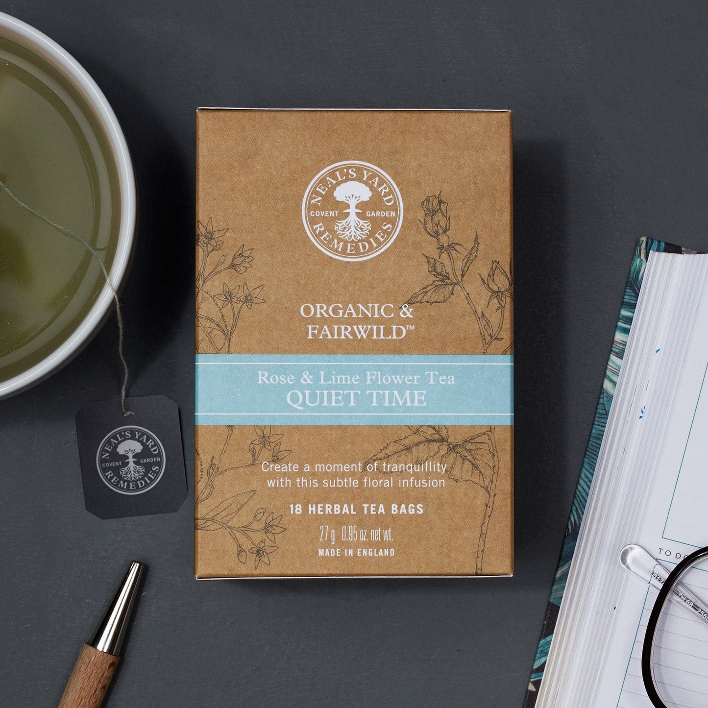 Quiet Time Tea with Rose & Lime flower produced by Neal's Yard Remedies - 18 organic tea bags