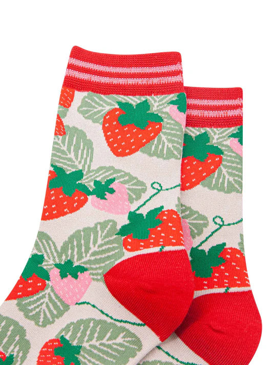 Strawberry Bamboo Socks in Red/Green