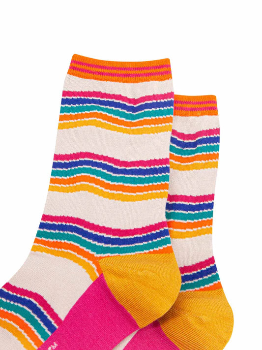 Rainbow Stripe Bamboo Socks in Cream