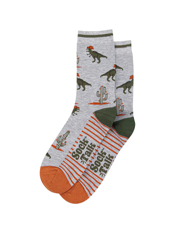 T-Rex Cowboy Bamboo Socks in Grey