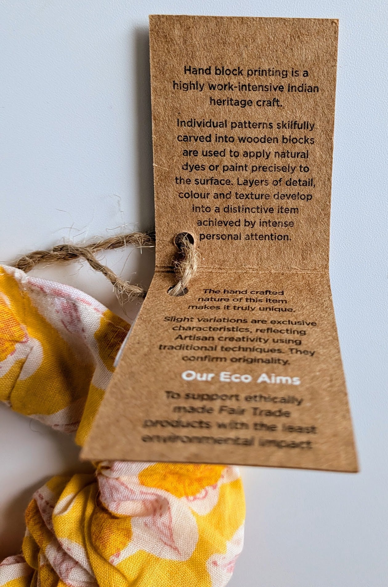 Block Print Yellow and White Scrunchie