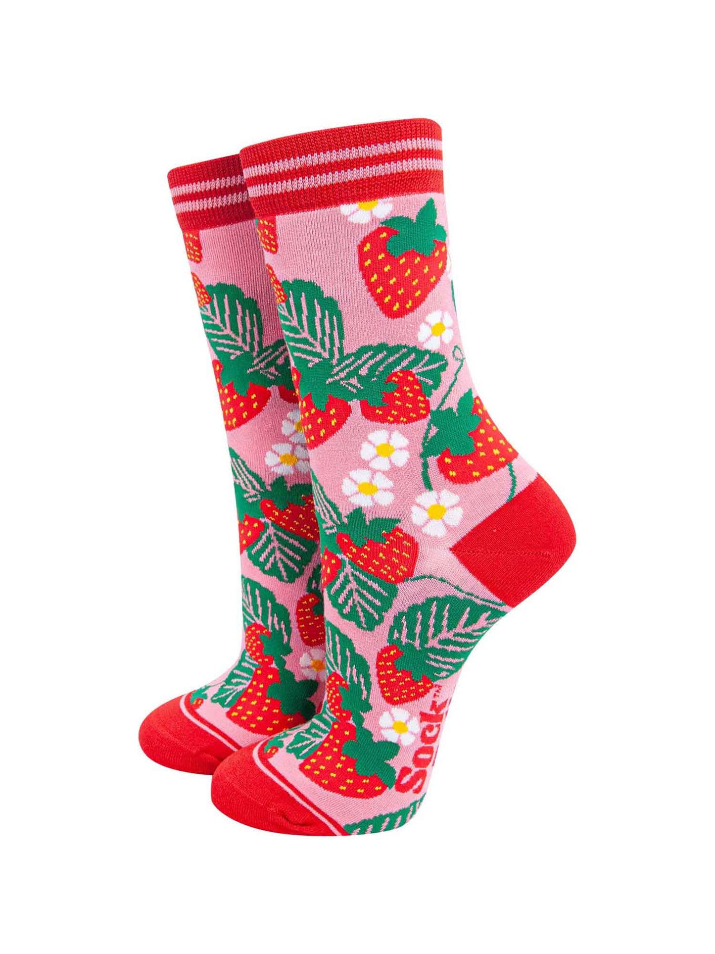 Strawberry Bamboo Socks in Red/Green Size 3-7