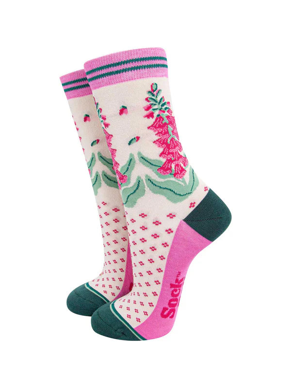 Foxglove Floral Bamboo Socks in Cream