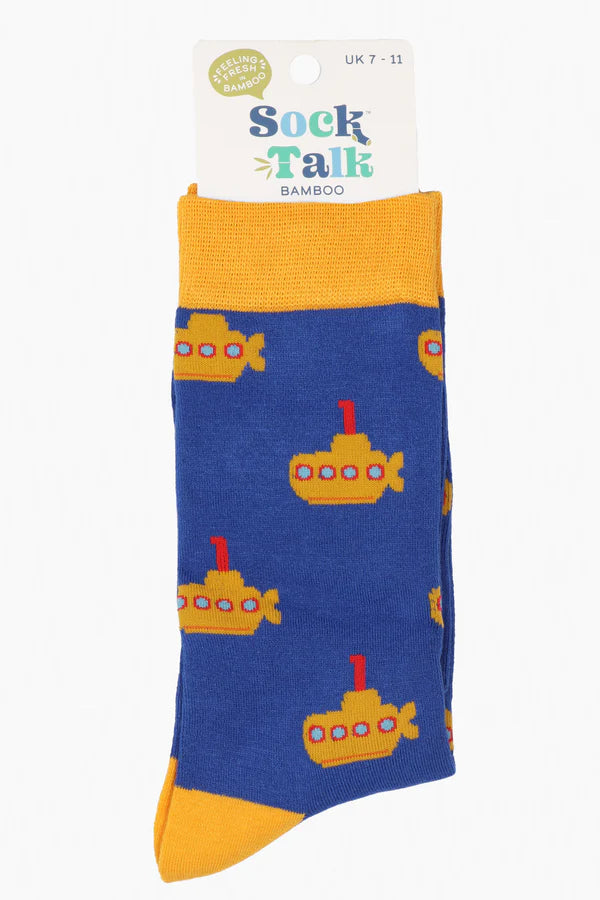 Yellow Submarine Bamboo Socks in Blue Size 7-11