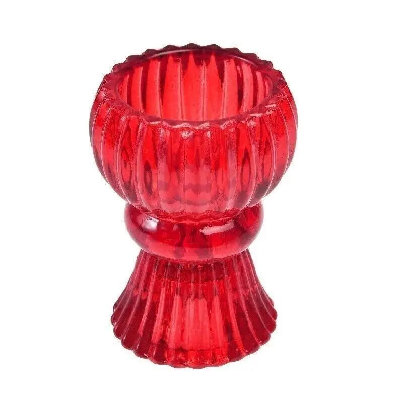 Double Ended Glass Candle Holder - Red