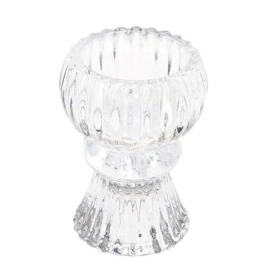 Double Ended Glass Candle Holder - Clear