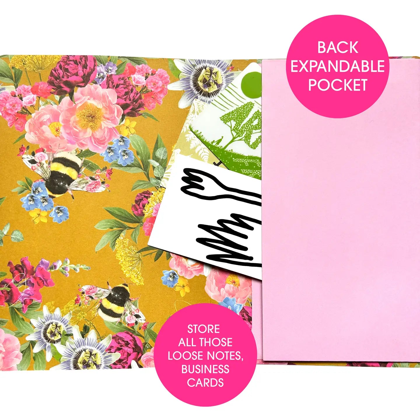 Mustard Bee Pattern Hardback Journal with Elastic Closure