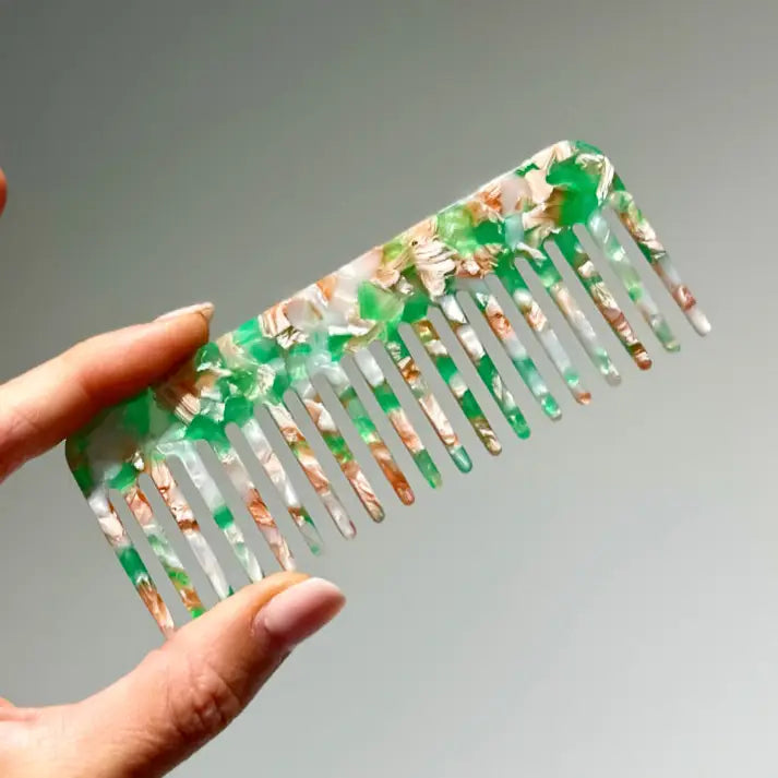 Eco Resin Wide Tooth Comb -  Green Fleck