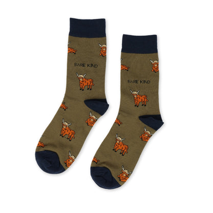 Save the Highland Cow Green Bamboo Socks