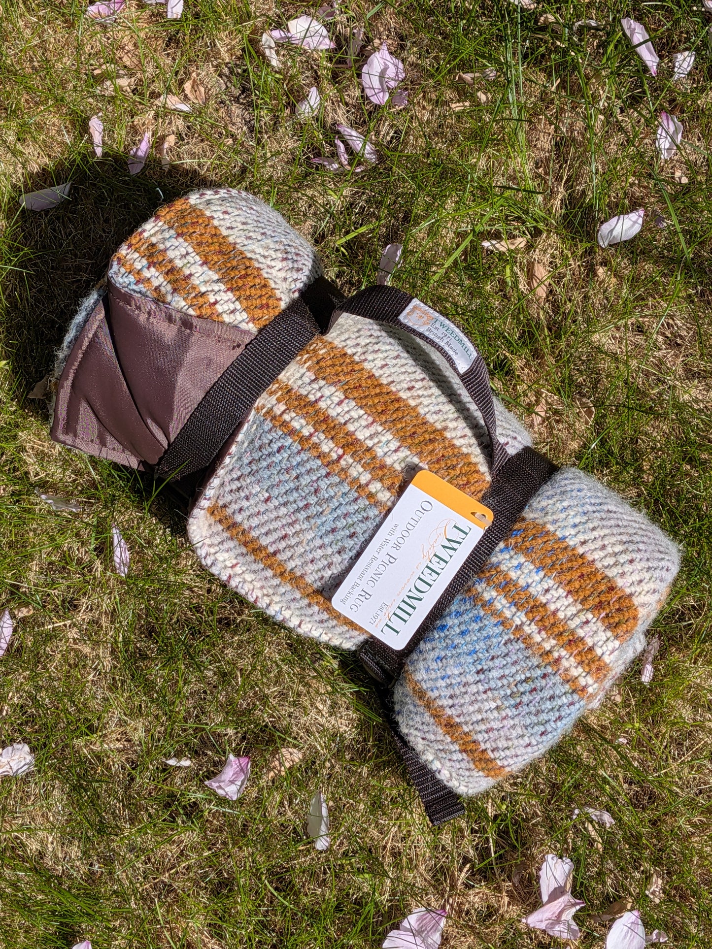 Tweedmill - Picnic Rug Roll - Recycled Wool 145x145cms - Gold/Blue Mix