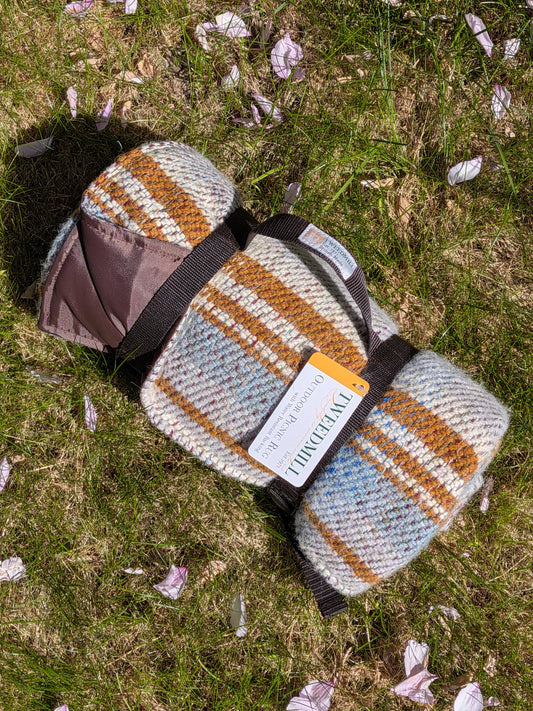 Tweedmill - Picnic Rug Roll - Recycled Wool 145x145cms - Gold/Blue Mix