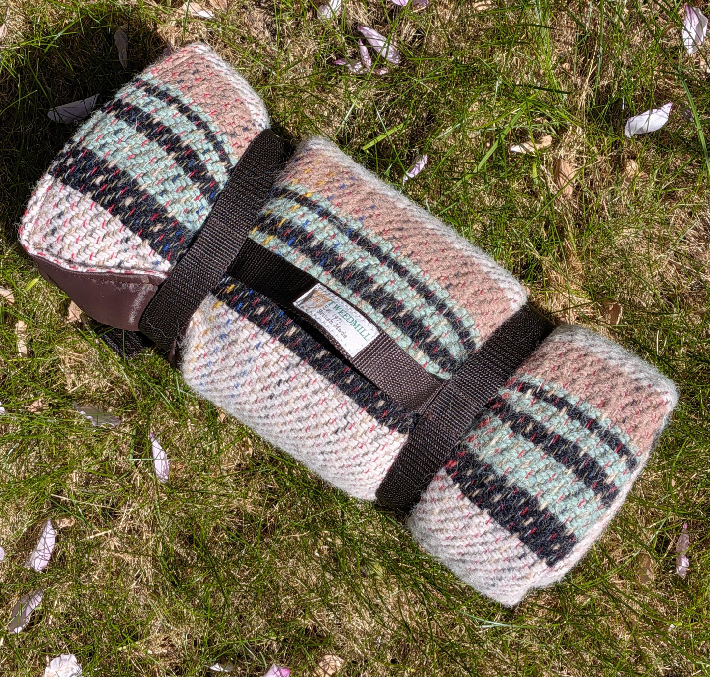Tweedmill - Picnic Rug Roll - Recycled Wool 145x145cms - Green/Beige/Black Mix
