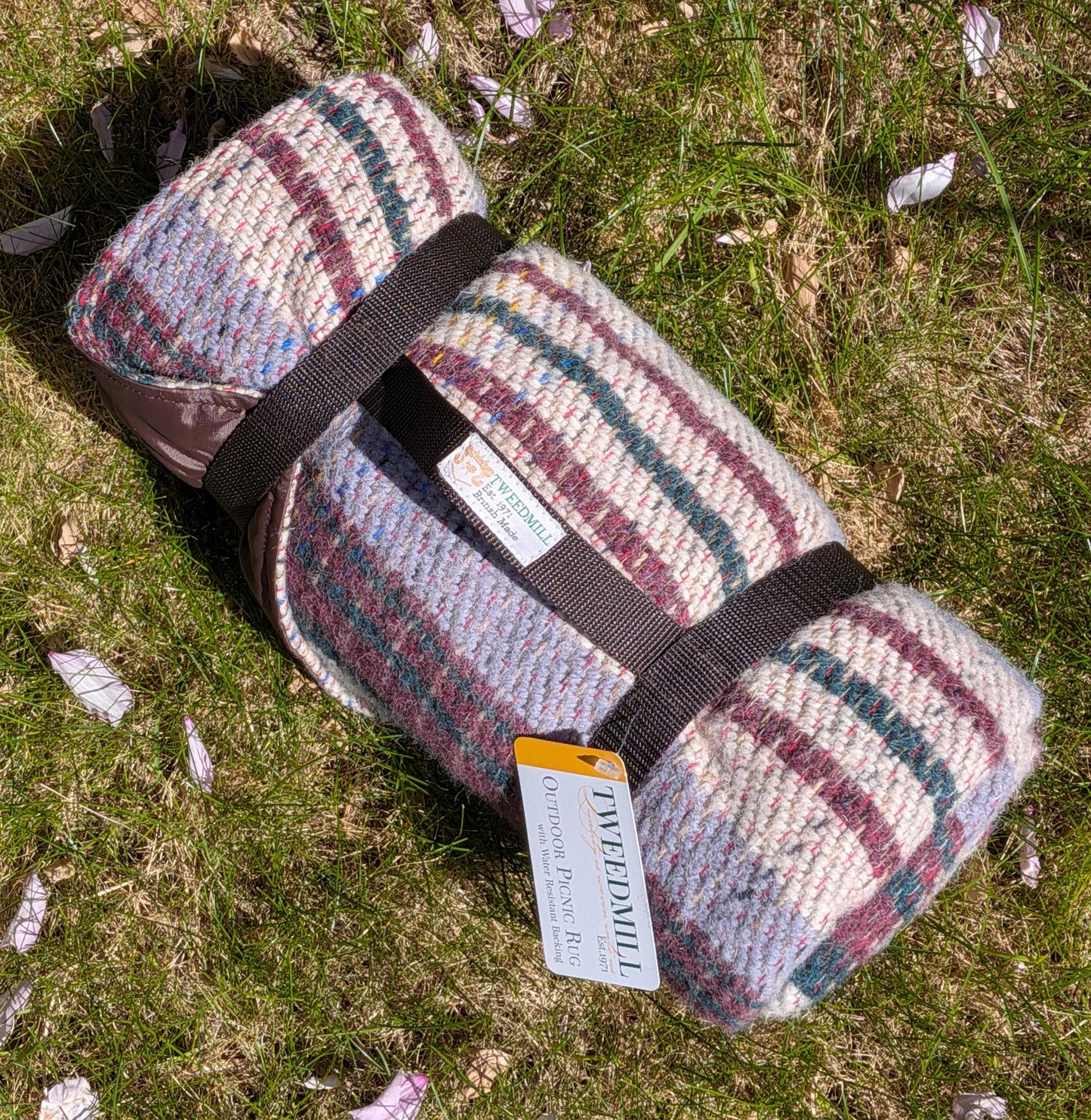 Tweedmill - Picnic Rug Roll - Recycled Wool 145x145cms - Blue/Green/Claret Mix