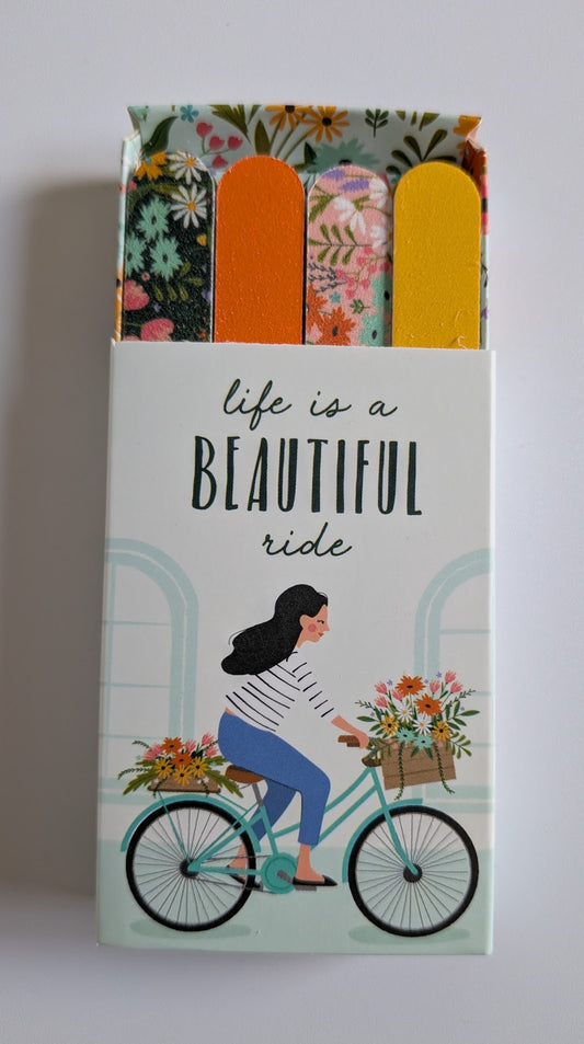 'Life is a Beautiful Ride' match box of 8 mini nail files