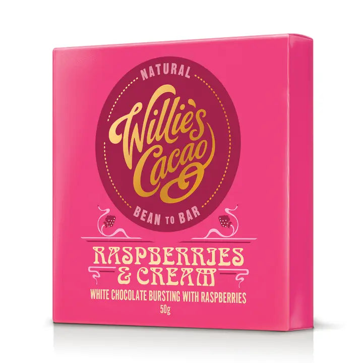 Willie's Cacao Raspberries & Cream White Chocolate Bar  50g