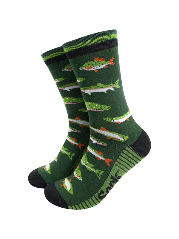 River Fishing Bamboo Socks in Green Size 7-11