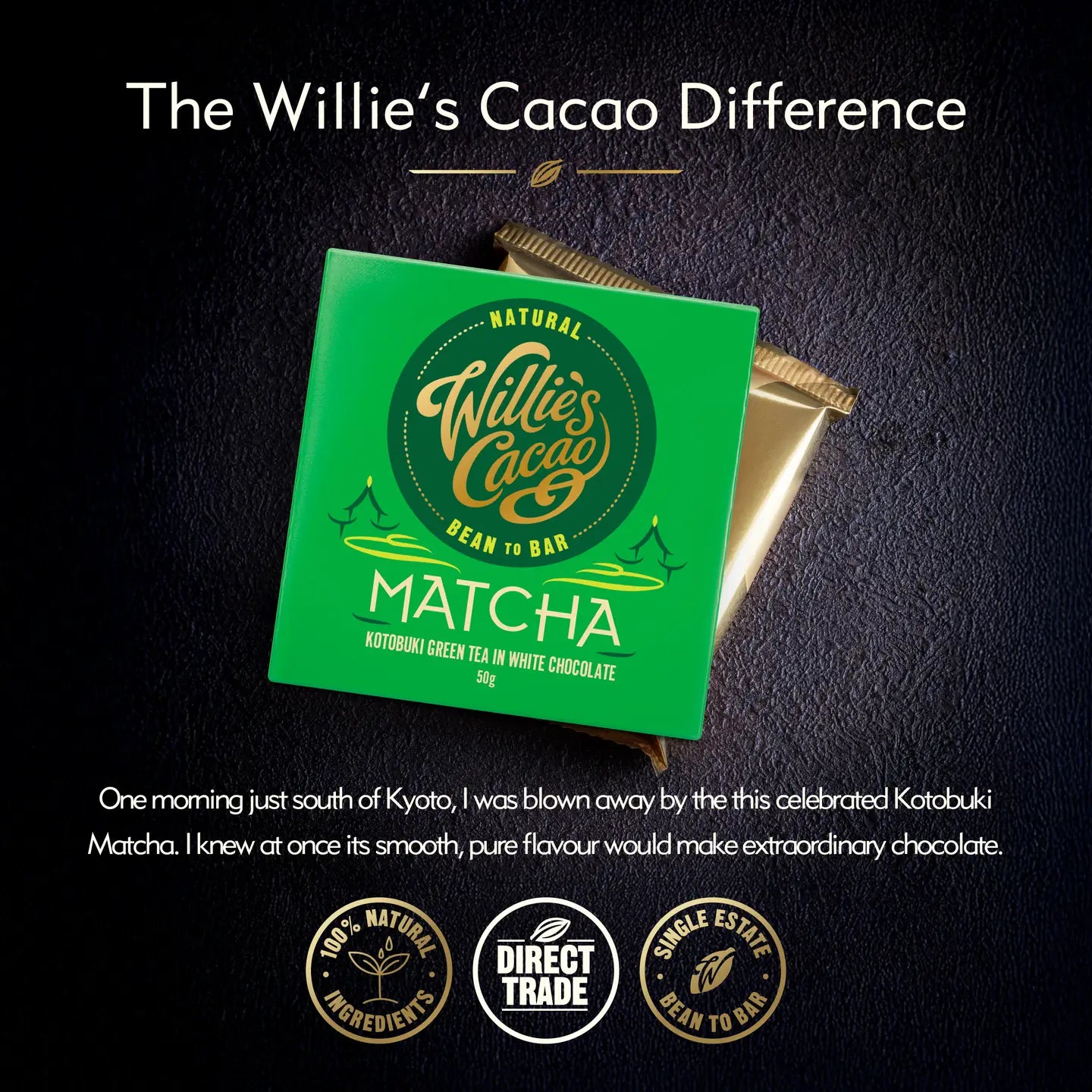 Willie's Cacao Matcha Kotobuki Green Tea in White Choc 50g