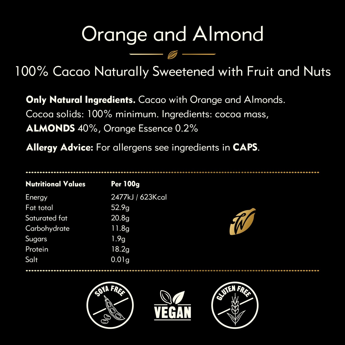 Willie's Cacao Orange and Almond 100% Cacao 50g