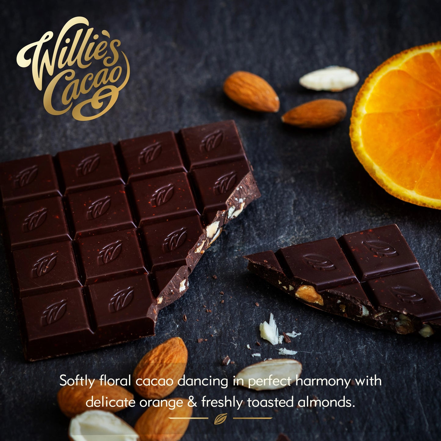 Willie's Cacao Orange and Almond 100% Cacao 50g