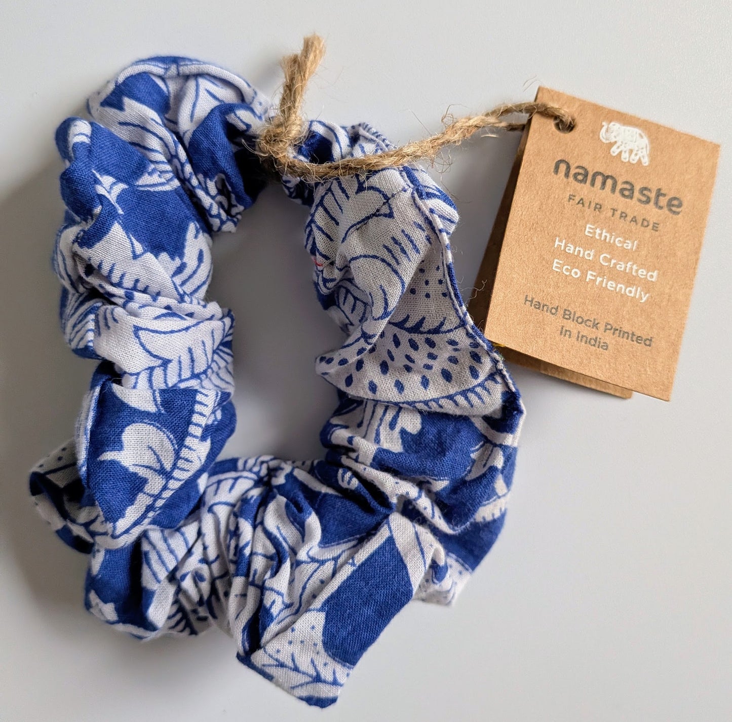 Block Print Blue and White Scrunchie