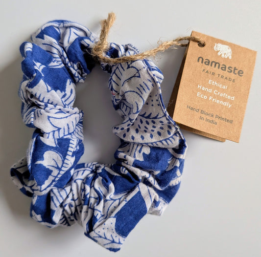 Block Print Blue and White Scrunchie
