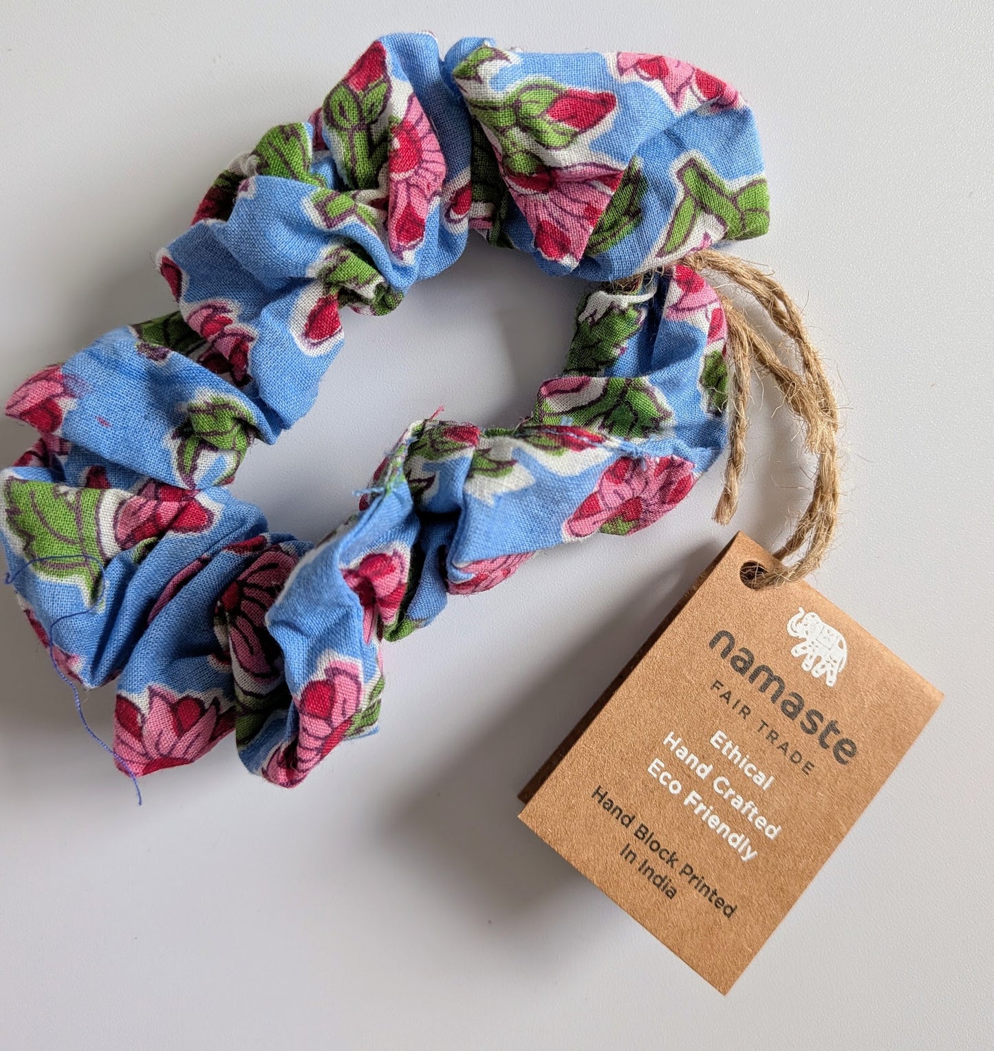 Block Print Blue and Pink Scrunchie