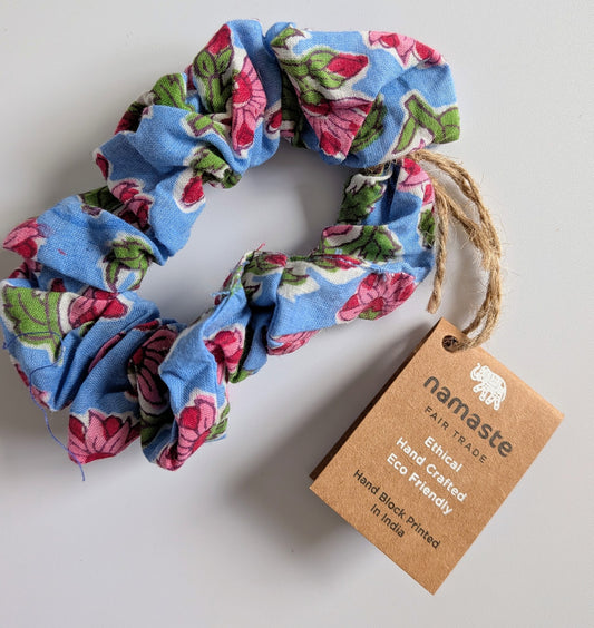 Block Print Blue and Pink Scrunchie