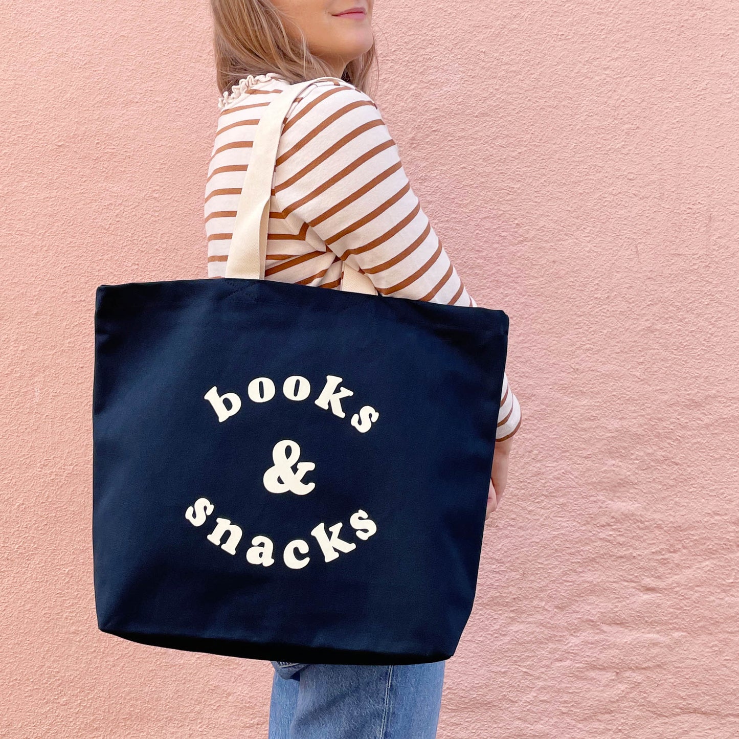 Books & Snacks - Canvas Tote Bag Midnight Blue