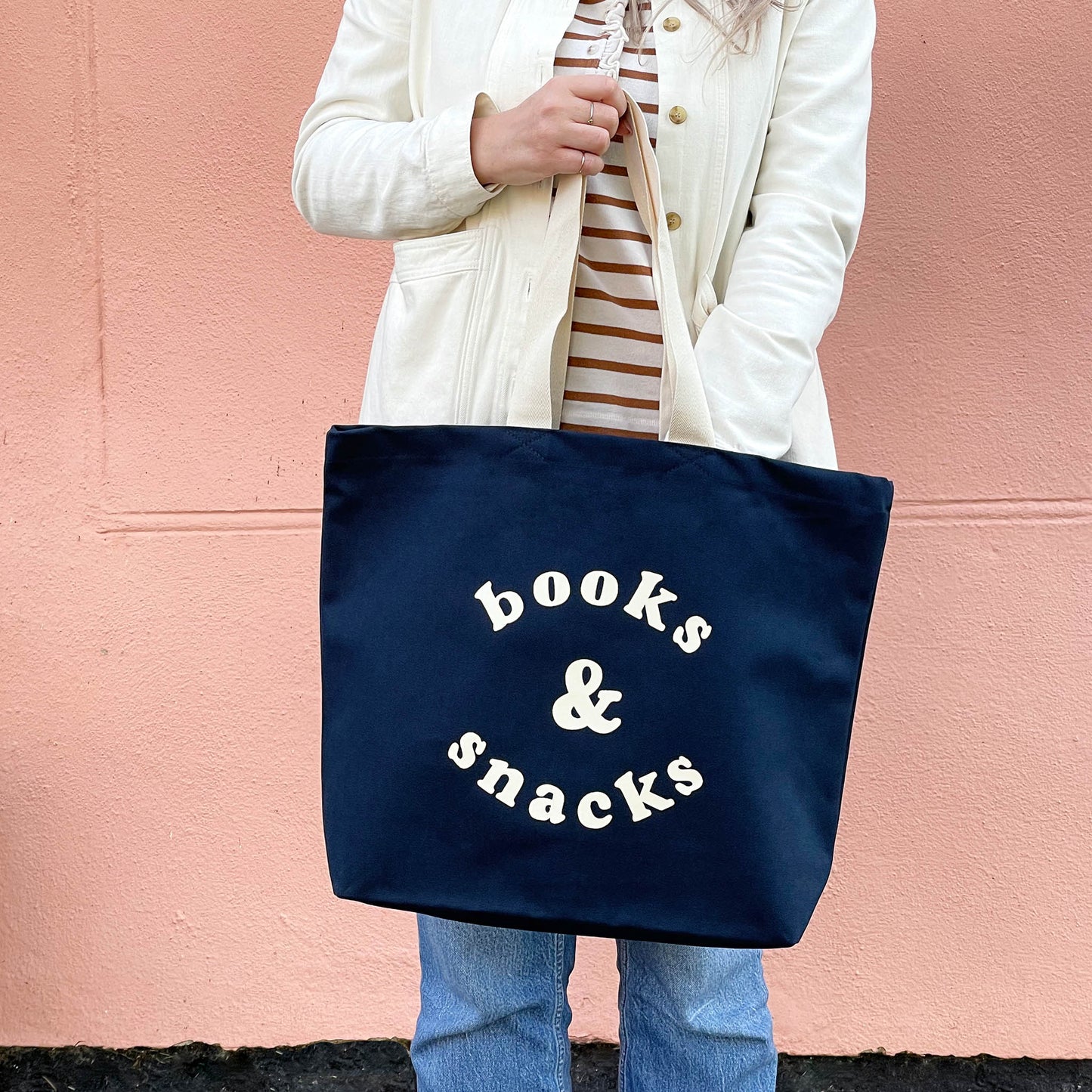 Books & Snacks - Canvas Tote Bag Midnight Blue