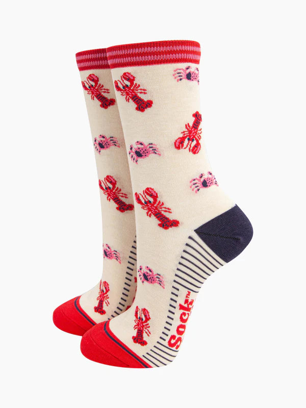 Lobster & Crab Bamboo Socks in Cream