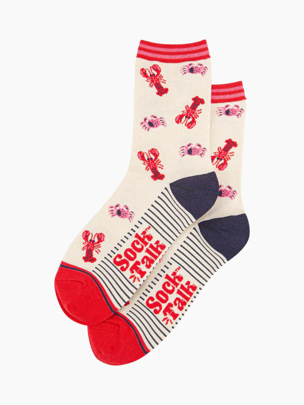 Lobster & Crab Bamboo Socks in Cream