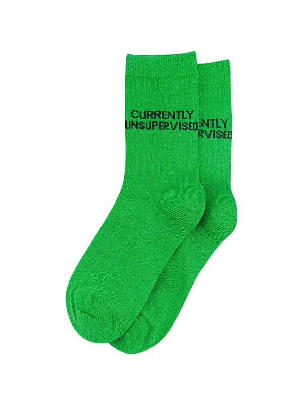 Currently Unsupervised Combed Cotton Glitter Socks in Lime