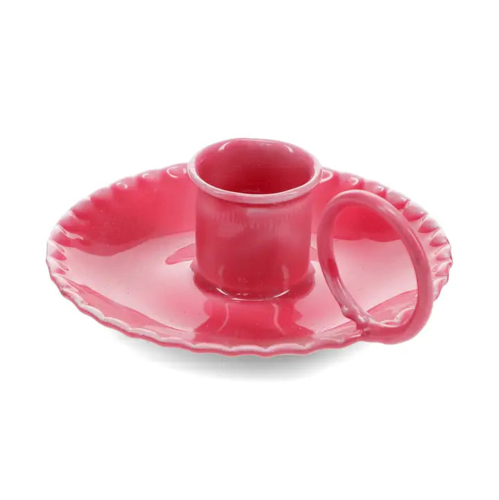 Enamel Chamberstick Candle Holder - Vibrant Pink