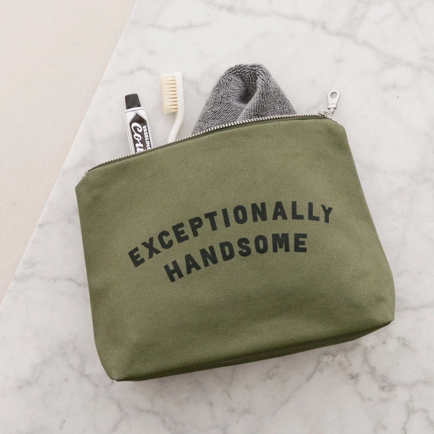 Exceptionally Handsome - Olive Canvas Wash Bag