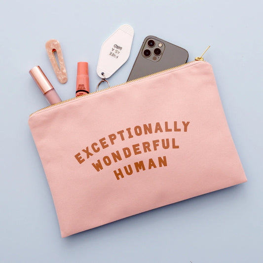 Exceptionally Wonderful Human - Pink Canvas Zip Pouch