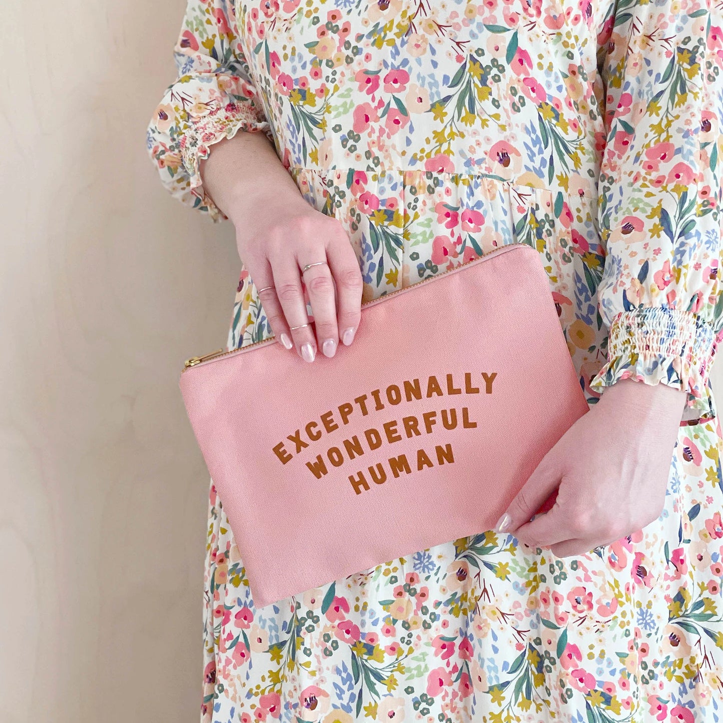 Exceptionally Wonderful Human - Pink Canvas Zip Pouch