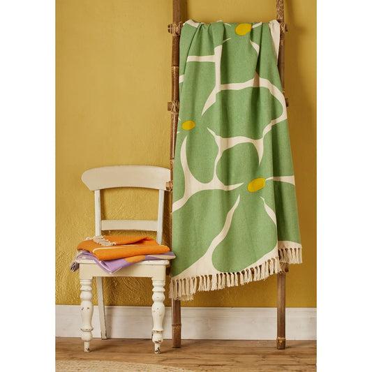 Bold 100% Recycled Cotton Green Flower Throw