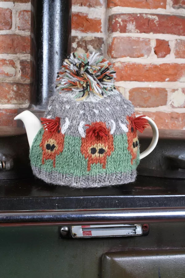 Pachamama Knitwear Herd Of Highland Cow Tea Cosy