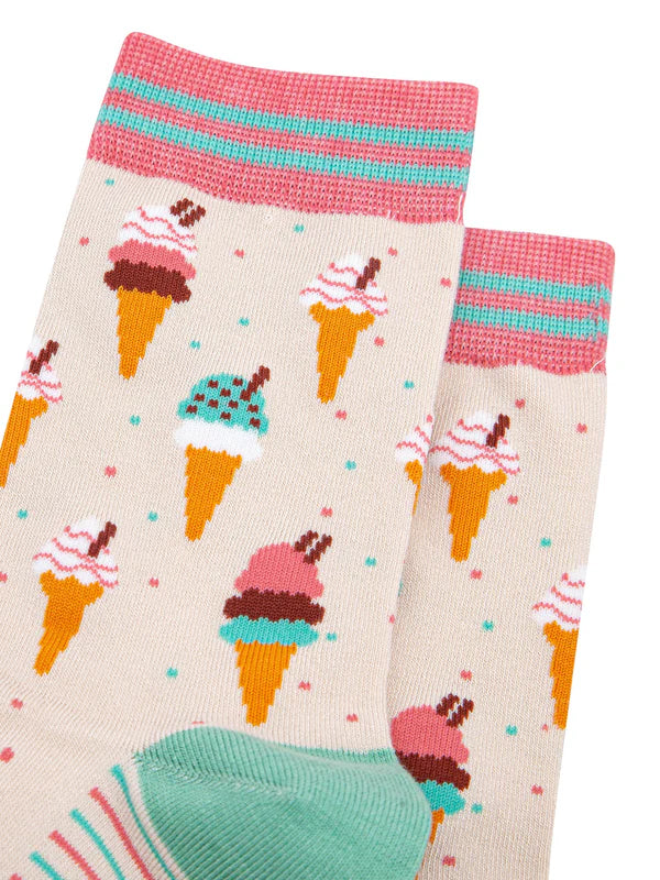 Ice Cream Cone Bamboo Socks in Cream