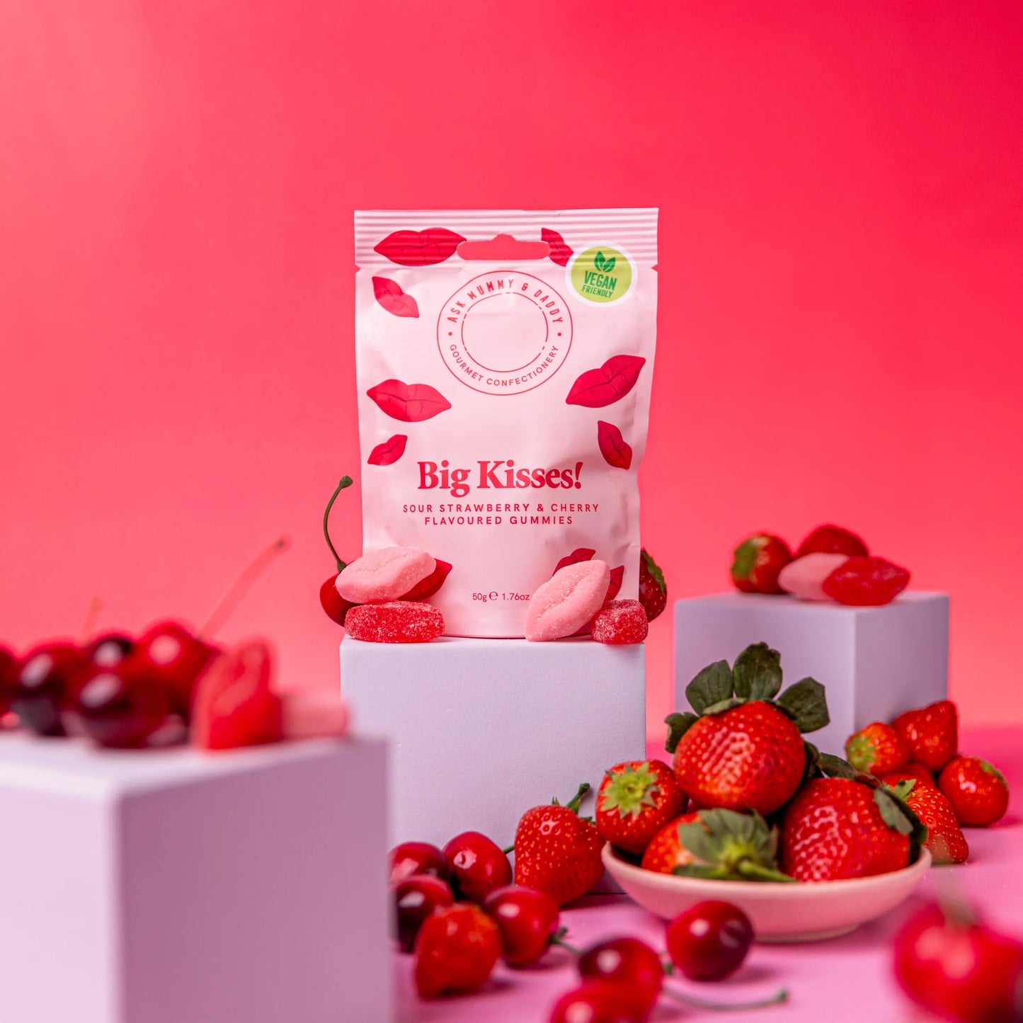Big Kisses Sour Strawberry & Cherry Flavour Gourmet Gummies 50g