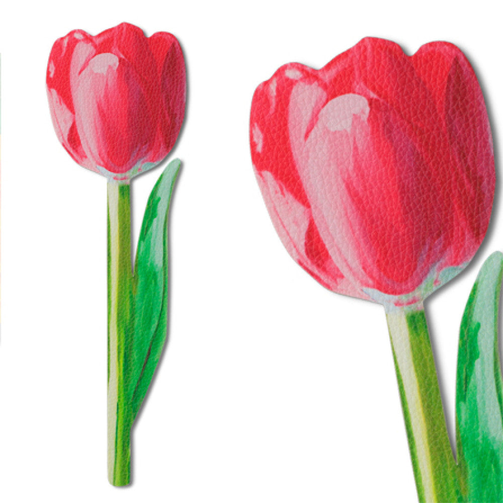 Pink Tulip Faux Leather Flower Bookmark