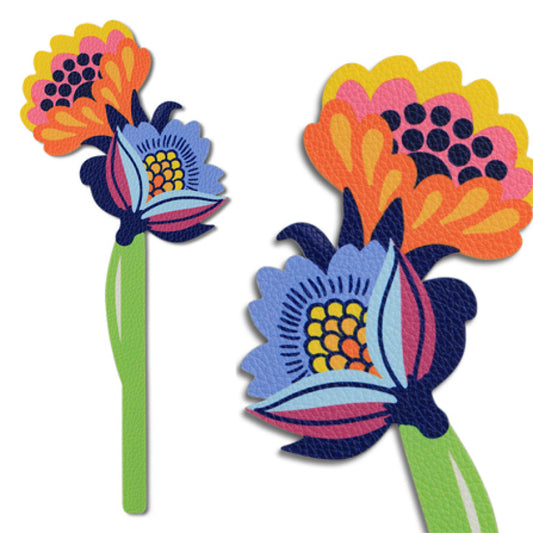 Folky Faux Leather Flower Bookmark