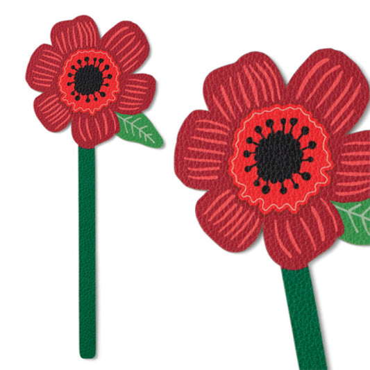Poppy Faux Leather Flower Bookmark