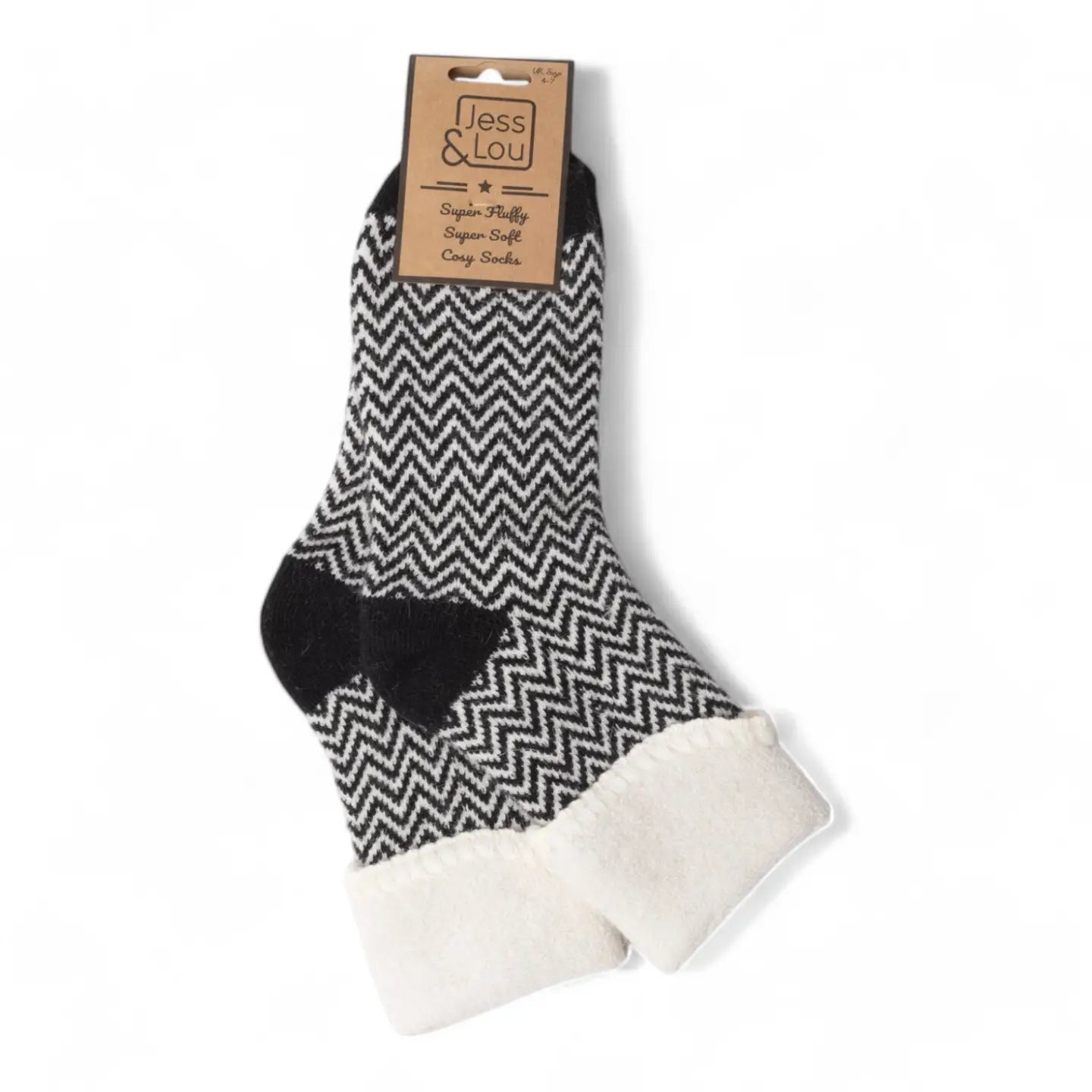 Super Fluffy, Soft and Cosy Black and White Herringbone Socks Size 4-7