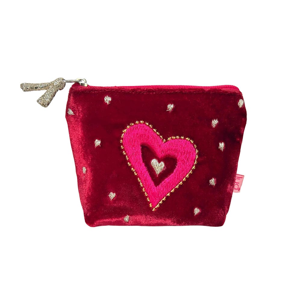Lua Velvet Deep Red Mini Purse with an Embroidered Heart